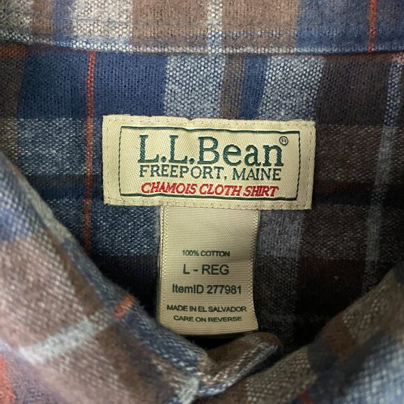 LL Bean Chamois Cloth Shirt Mens Large Brown Blue Gray Red Plaid Mix Button Down - Picture 5 of 8